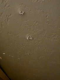 the holes in the wall where the panel should have been screwed into