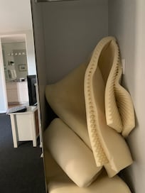 Bunch of foam stuffed in upstairs closet. Couldn’t get the doors open or shut.