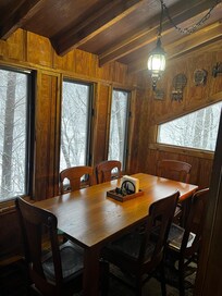 The dining area overlooks the creek below and was a beautiful setting to watch the snow and scenery.