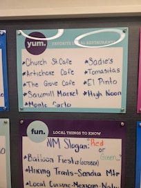Cool bulletin boards with suggested things to do and see.