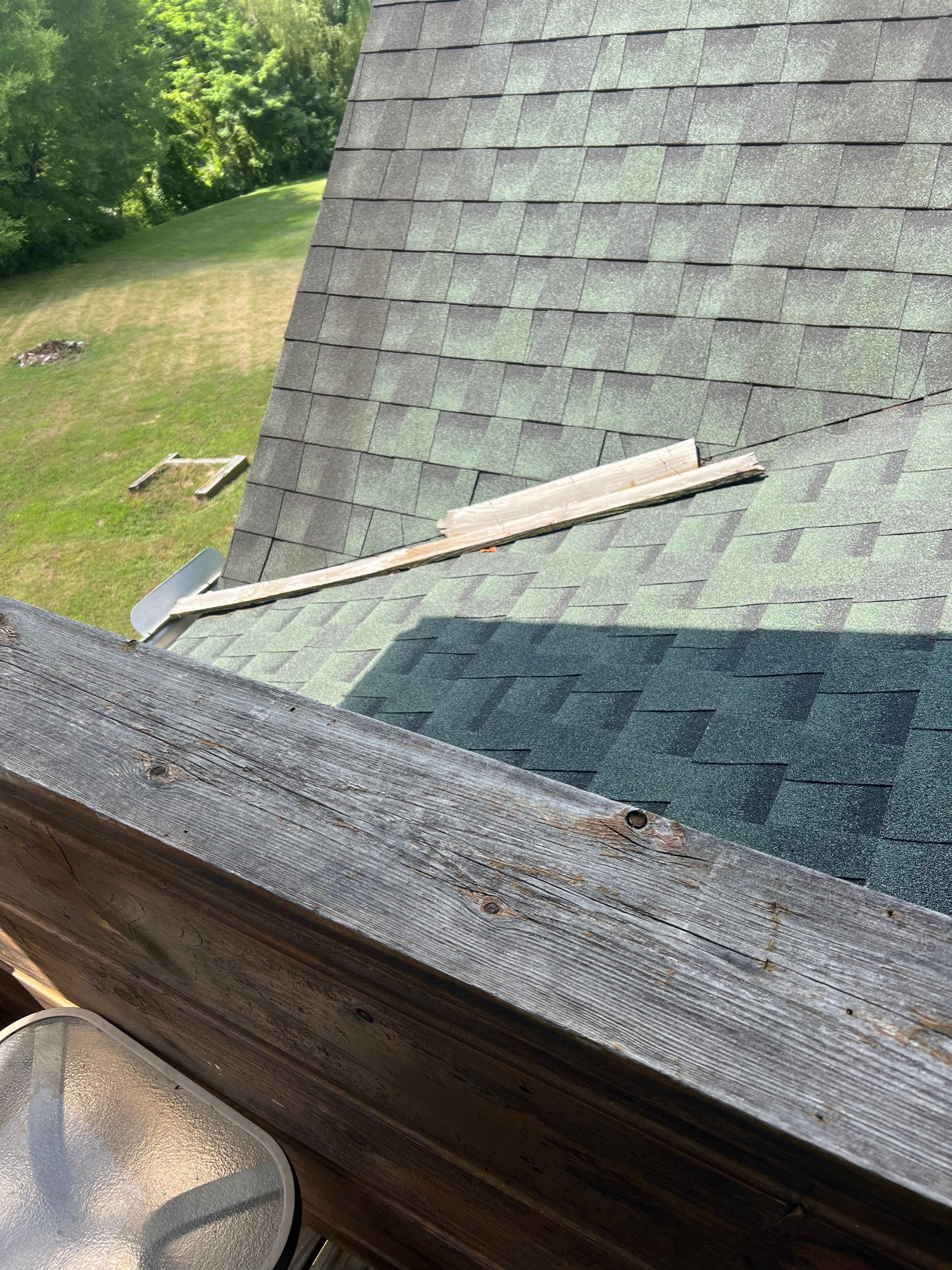Fascia boards laying in the upstairs roof