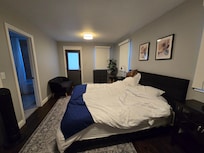 We messed up the bed a little before I remembered the photo. It's a king bed and the room has its own bathroom and balcony.