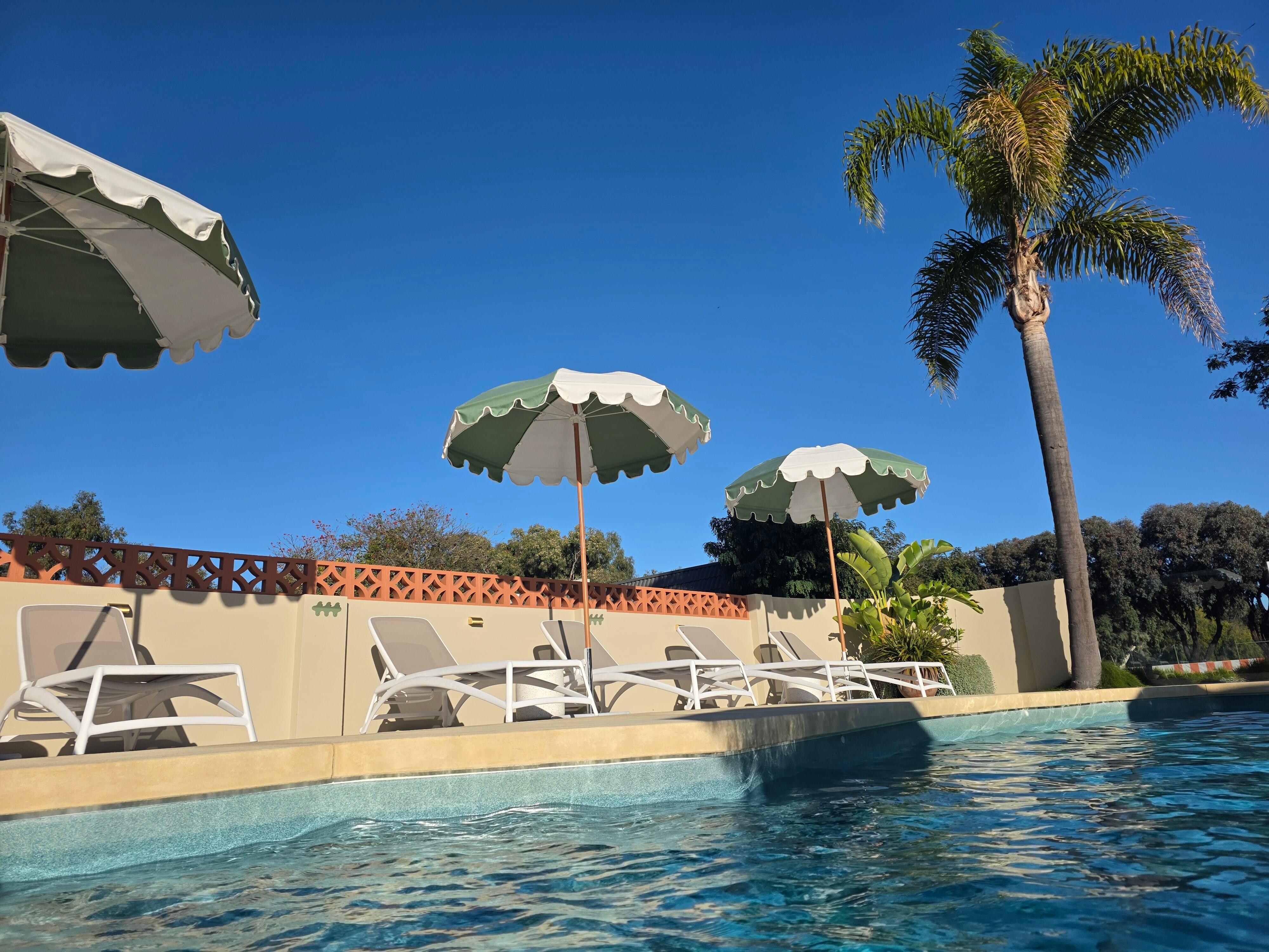 All-year-round heated pool. Love the retro vibe.