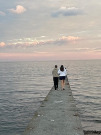Walking out to the water off the beach.