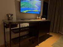 fully stocked bar and coffee maker