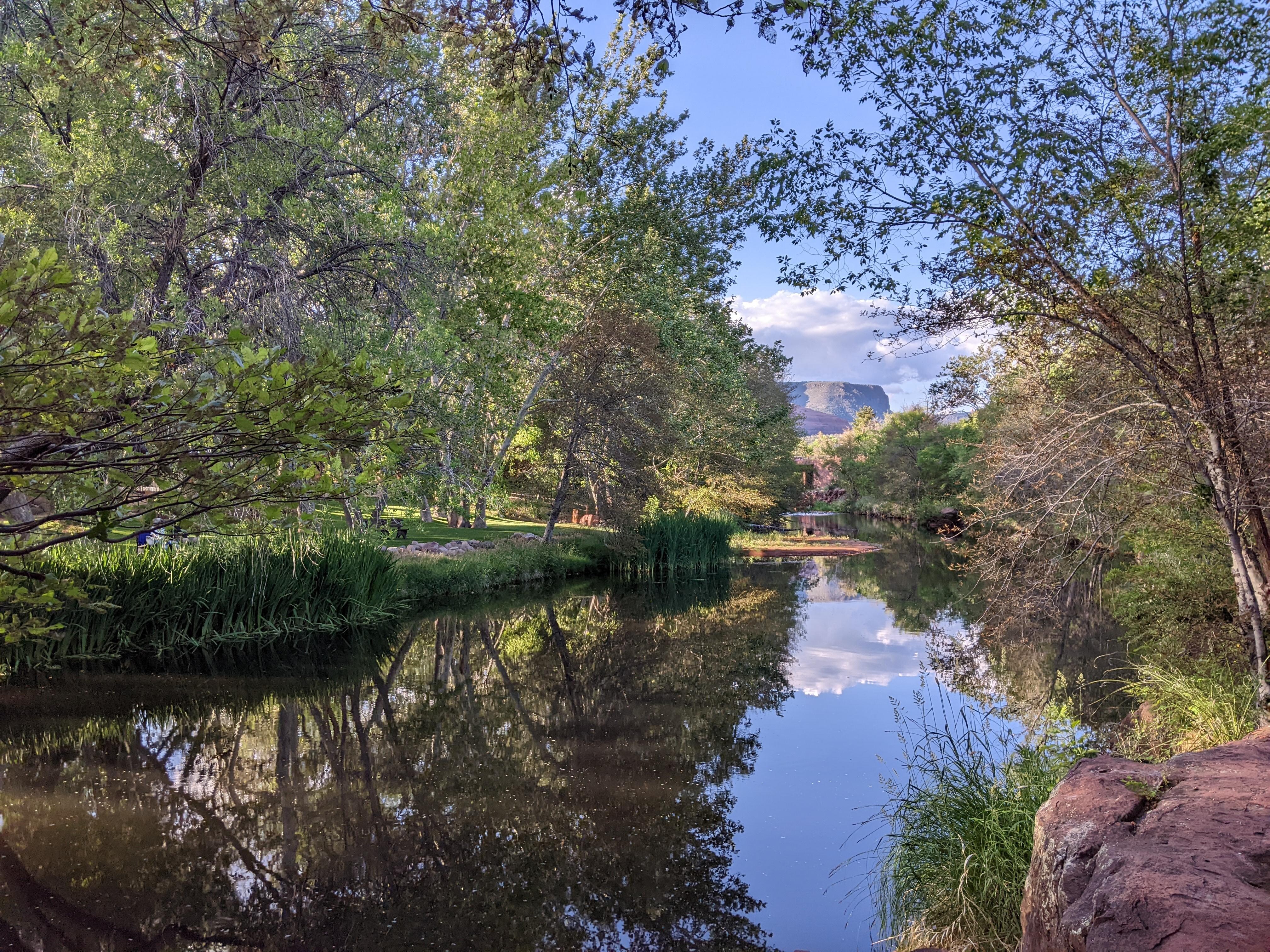 the view upstream from the inn's riverfront 