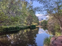 the view upstream from the inn's riverfront