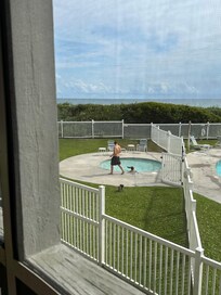 View from patio of our kids playing