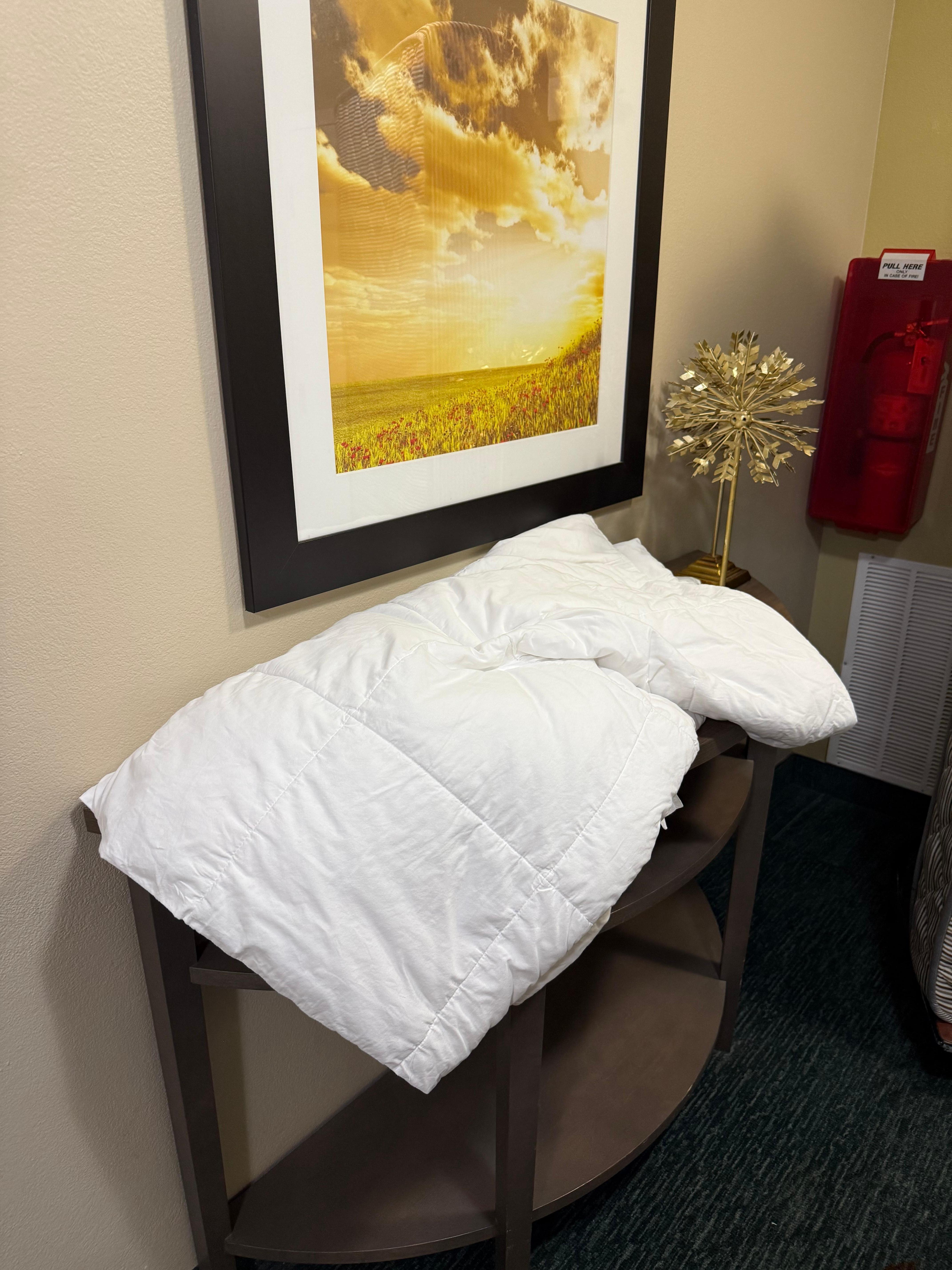Bedding in the hall way