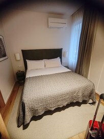 The bed in the room.