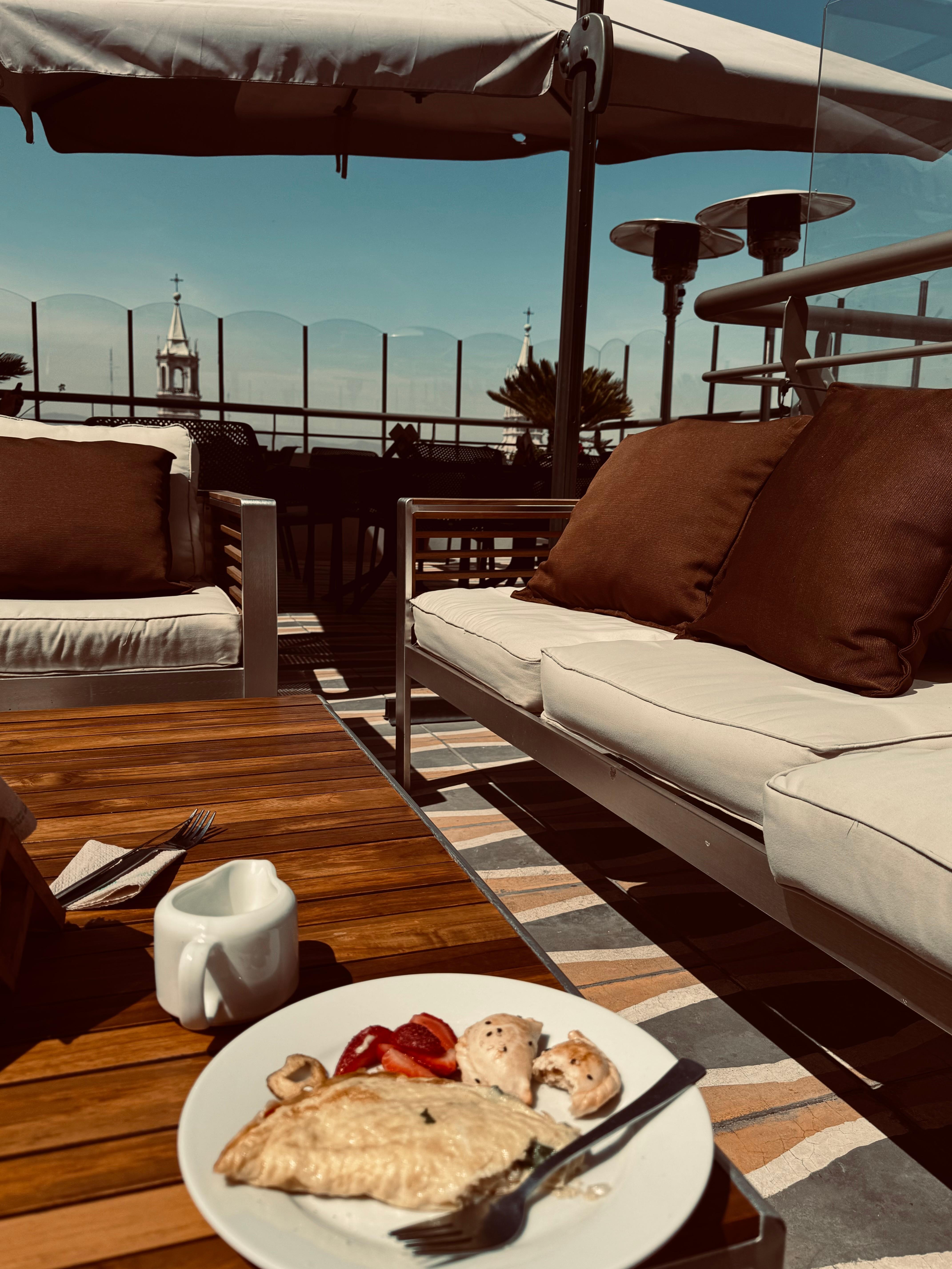 Breakfast at rooftop restaurant 