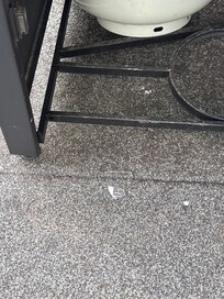 Glass under the fire pit which was also not in working order. Disappointing, no smores for us.