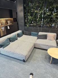 Great waiting area for those waiting for a later flight. You can still recline even after you check out.