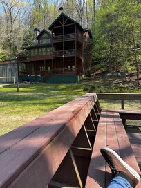 Looking back up at the house from the river deck