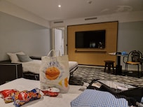 Comfortable sofa bed for our little boy. Spacious room.