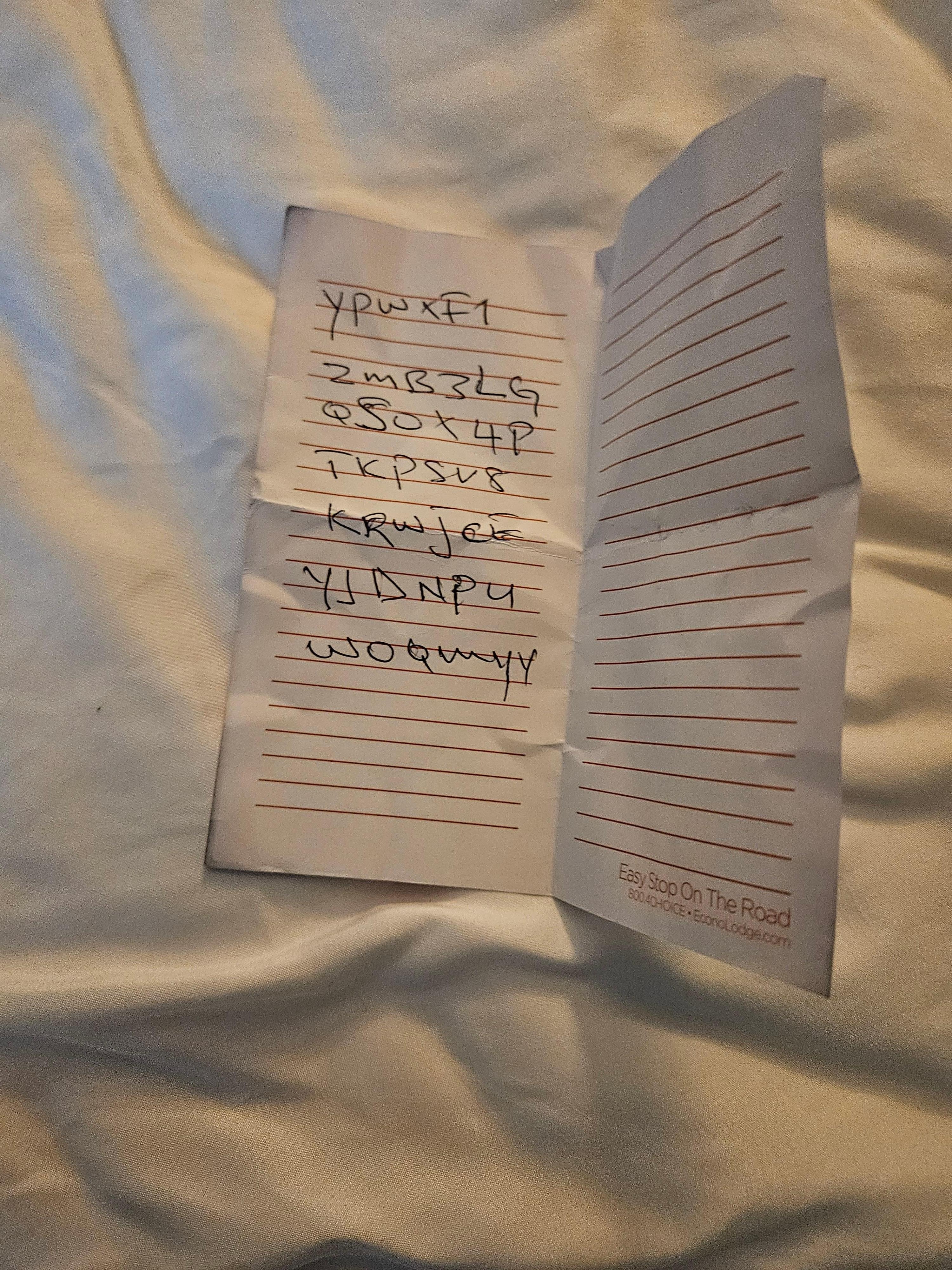 Note found in the first bed