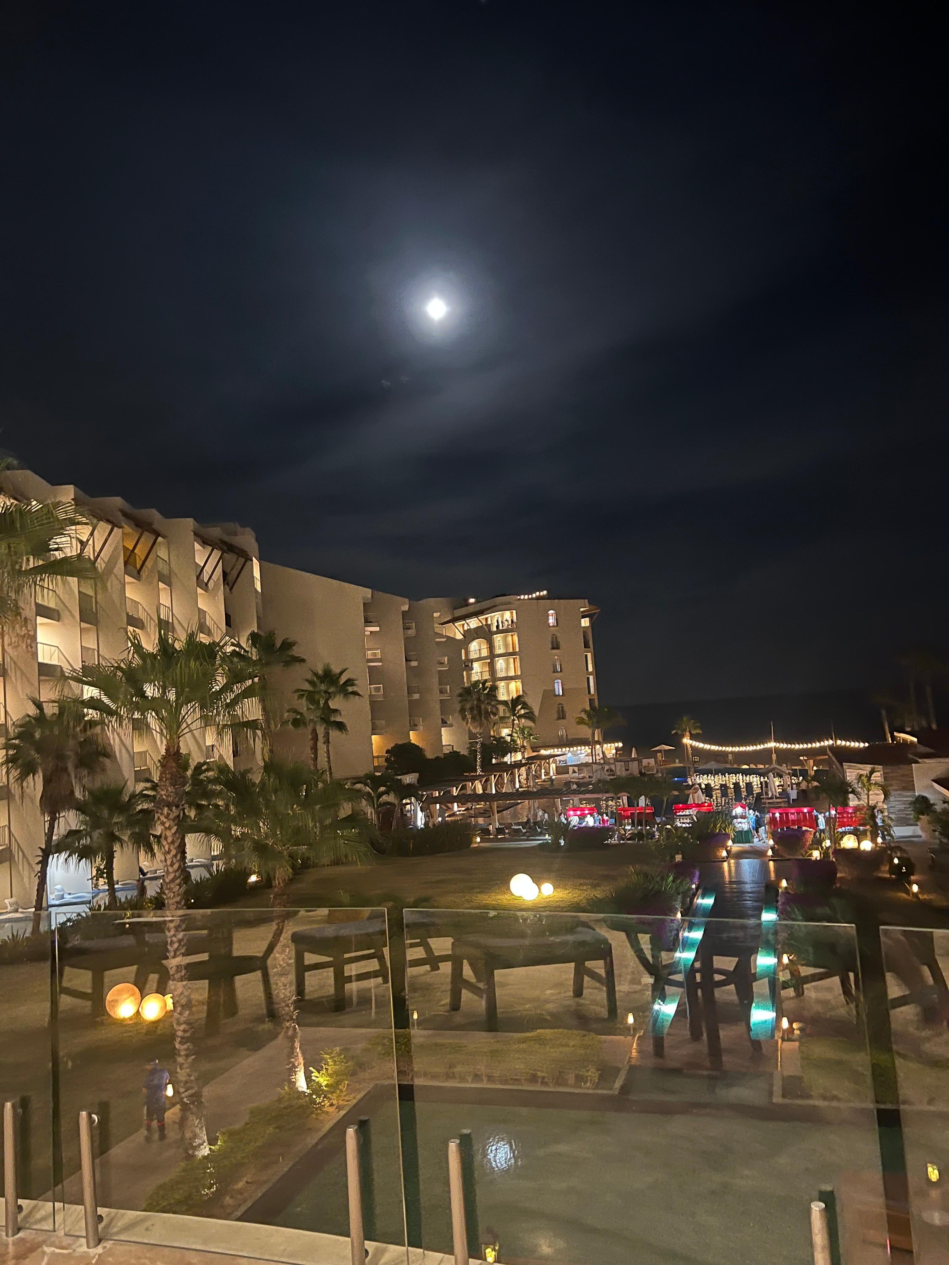 Moonlit view of the courtyard. 