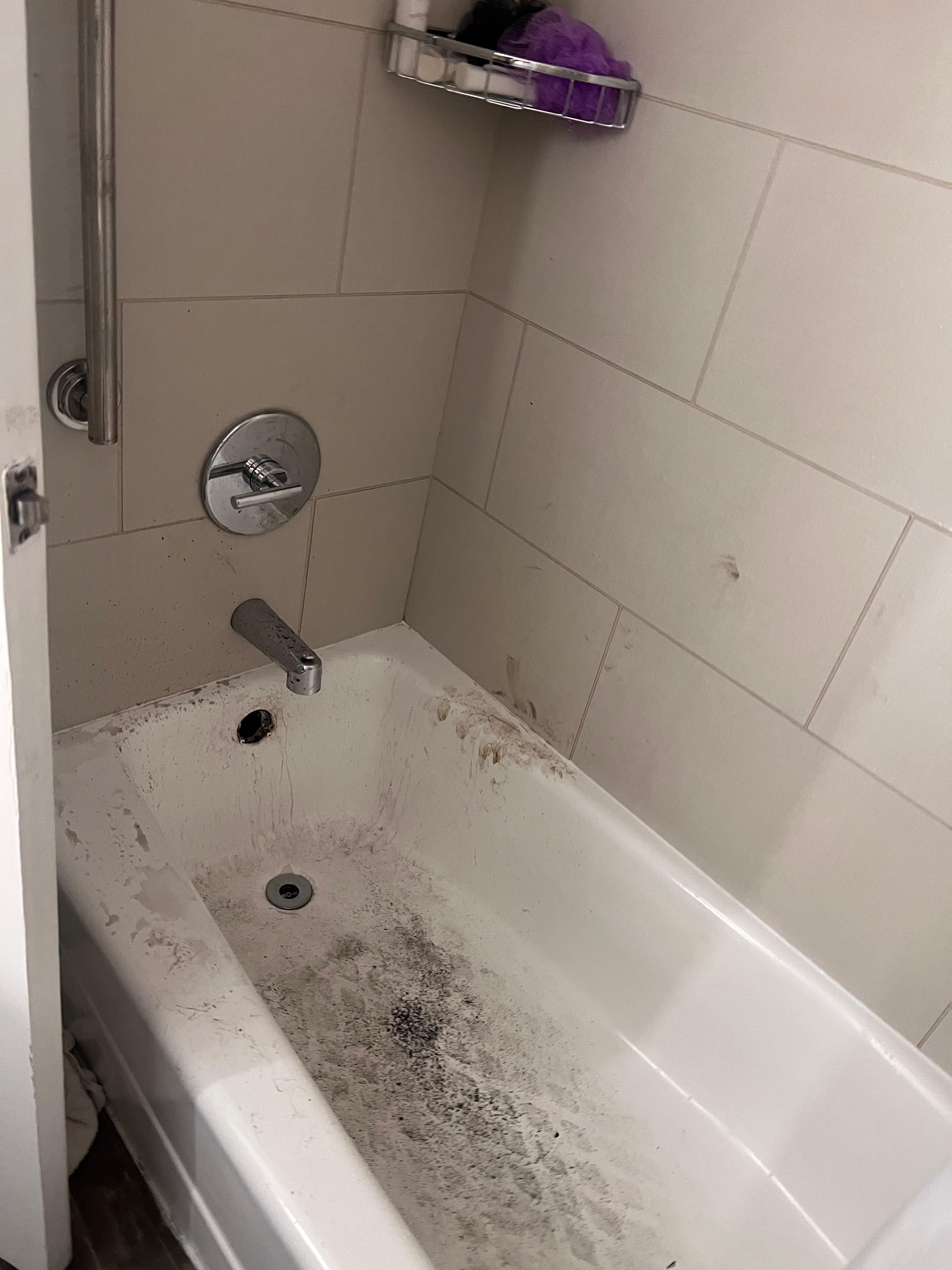This is what my bathroom looked like for some time until they fixed the plumbing issue. I should have been immediately switched. I was told they overbooked and no available rooms. They did fix it, wiped it down but was not sanitized. 