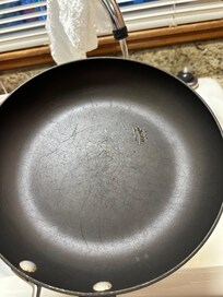 Pan with grease in it straight out of the cabinet.