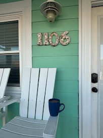 A great place for my morning coffee. Even though it’s a view of the street, the porch is covered, chairs are comfy and we loved the swing. Fun to say hi to others as they walked by.