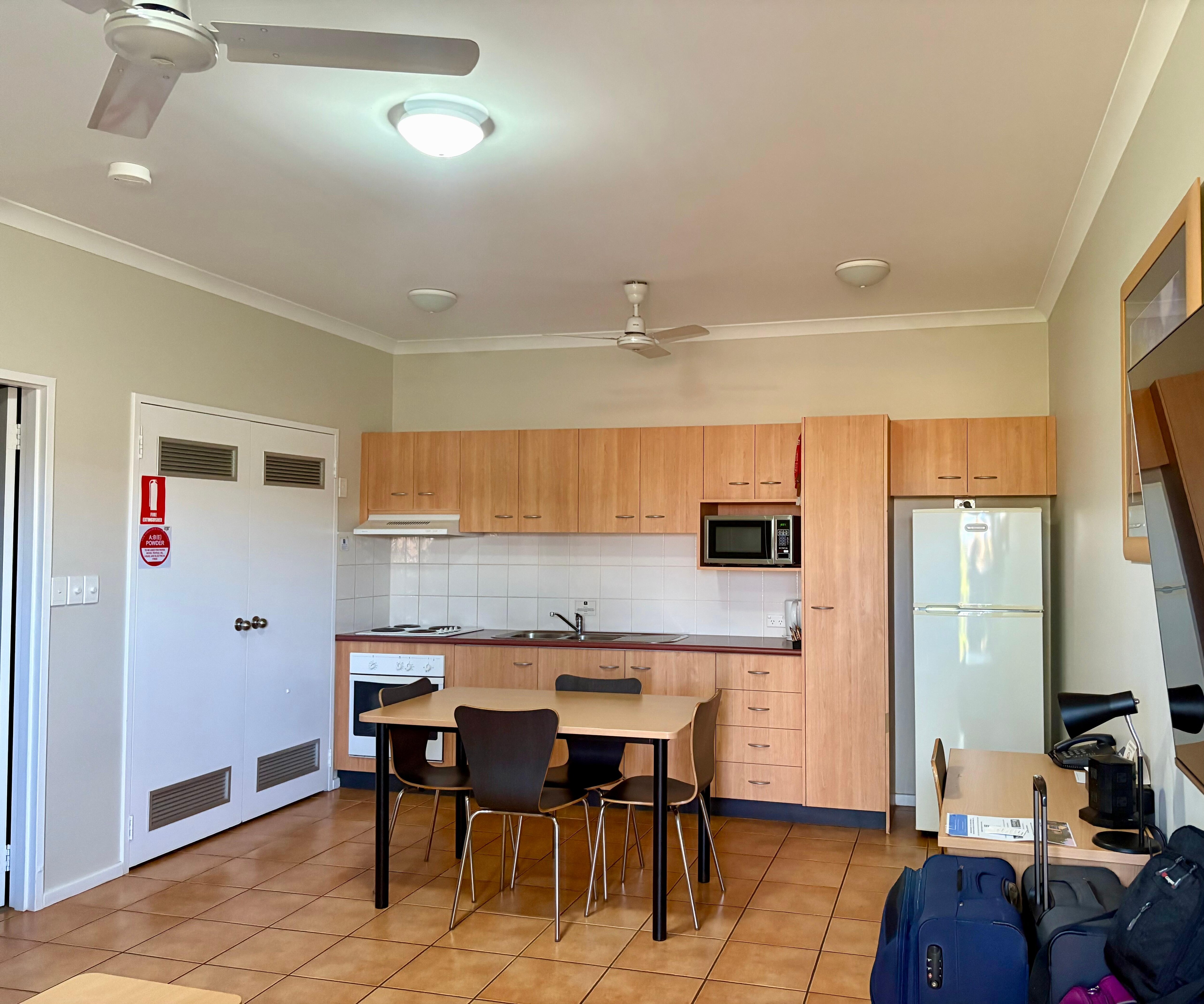 Kitchen with washer & dryer behind the white doors to the left!