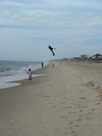 Kite flying on the beach.