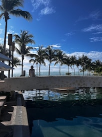 Bridge between pool and Hot tub
