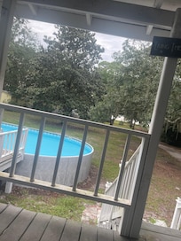 Only shot of the pool with the bay in the back