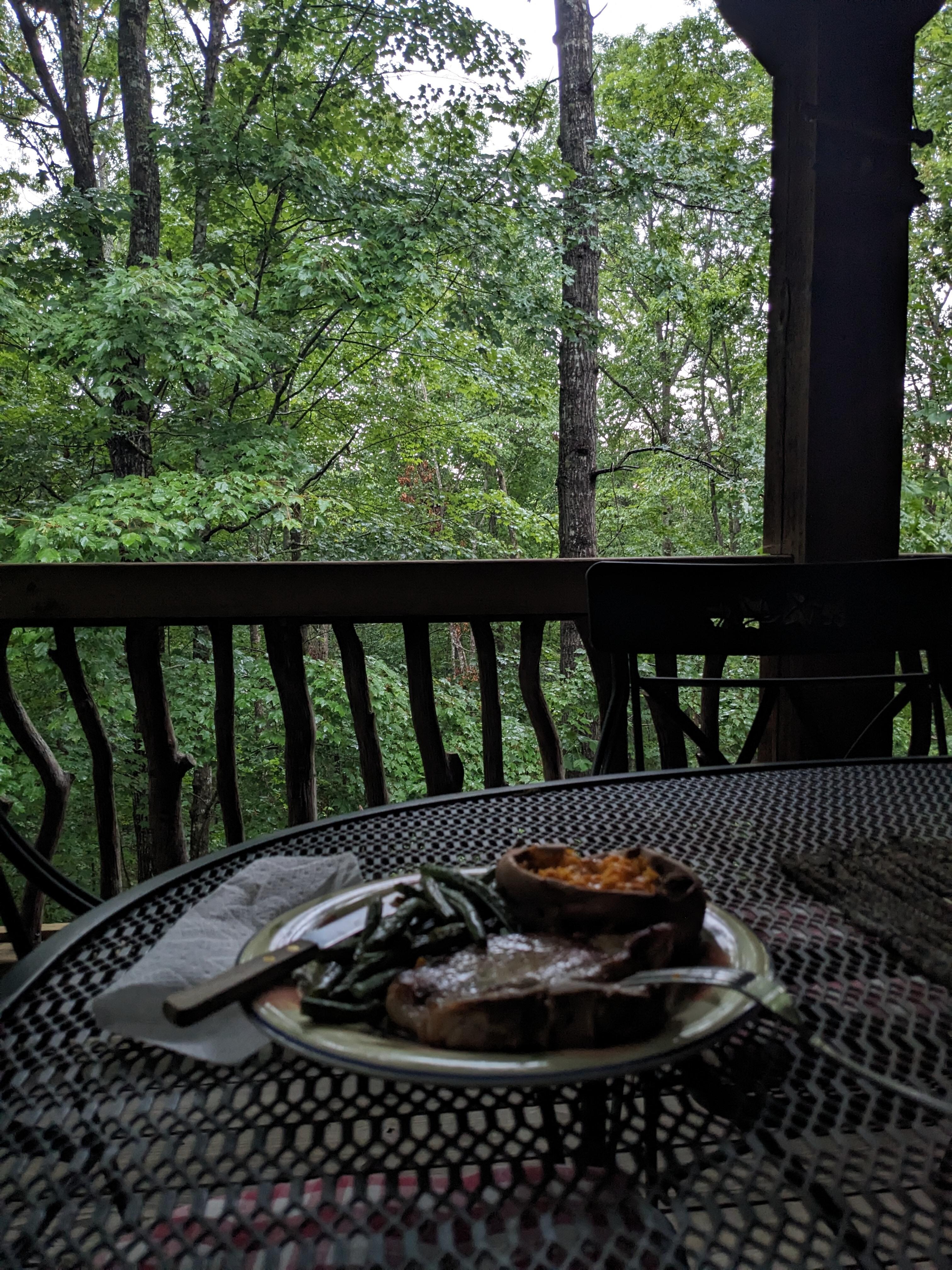 Supper on the porch at twilight 
