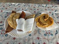 Beef Empanada, beef alcapurrias, pionono (sweet plantain stuffed with ground beef)