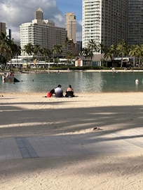 Man made swimming lagoon by the beach