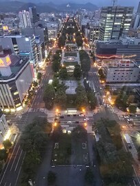 Evening view of Odori Park from Sapporo TV Tower