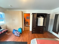 Murphy bed, bathroom, dresser with fridge and coffee station.
The floor can be cold on the feet. Bring your slippers.