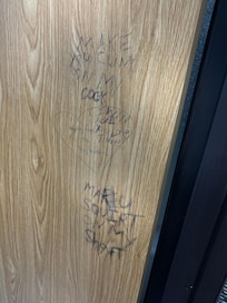 Graffiti on bathroom door of room.
