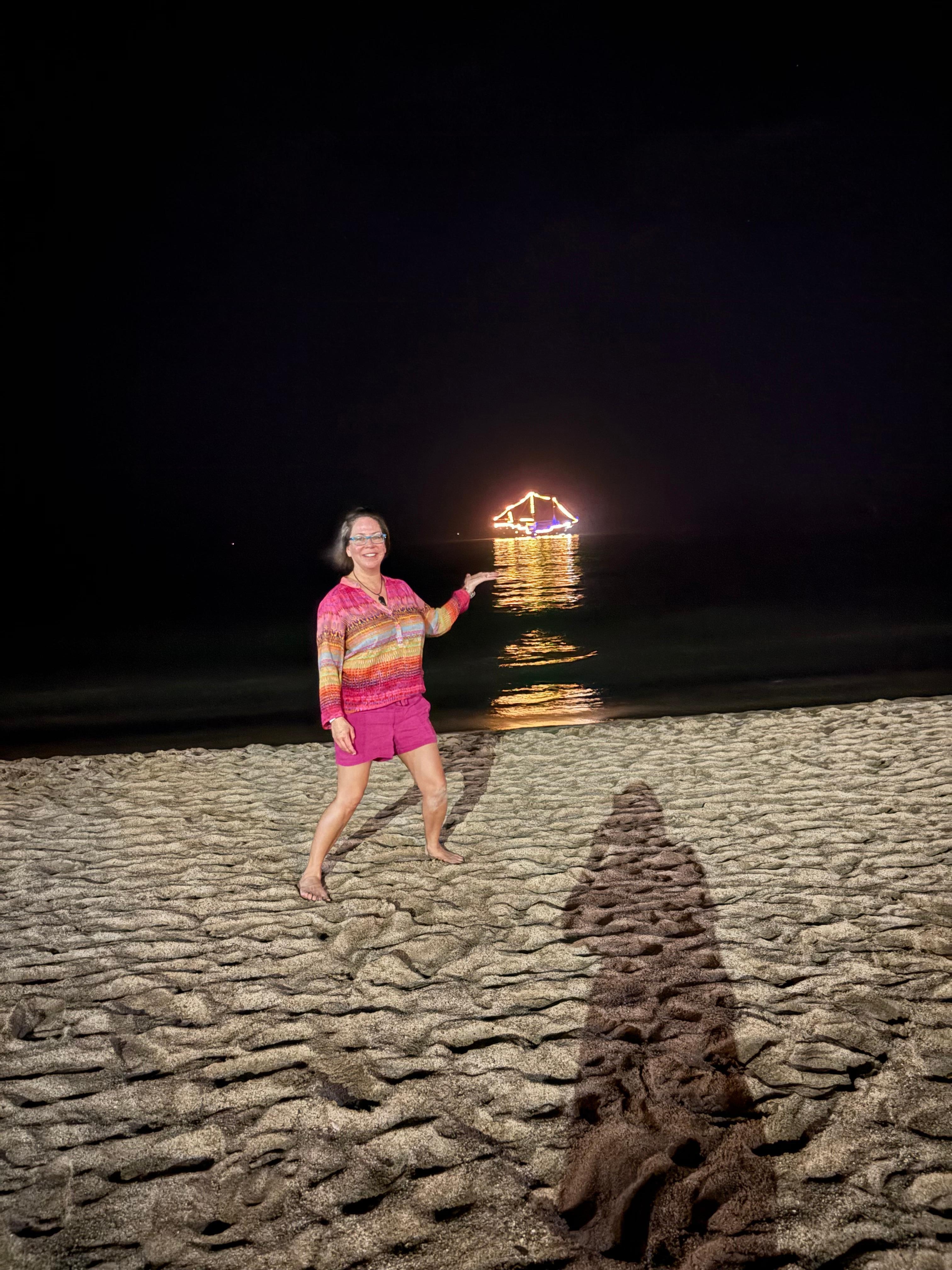 Evening on the beach watching the pirate ship 