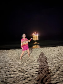 Evening on the beach watching the pirate ship