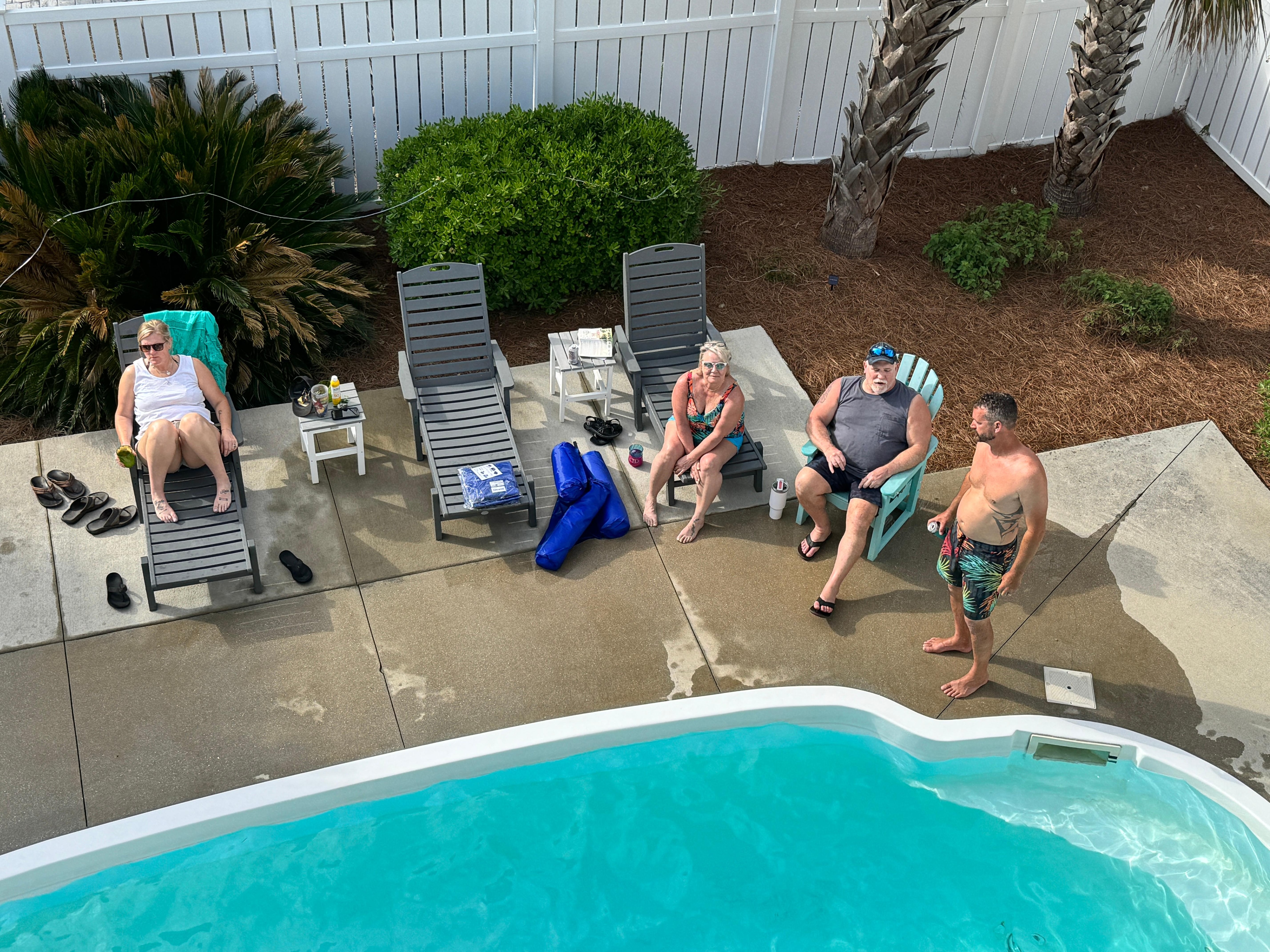 Large salt water  pool area with great furniture perfect for fun or naps!