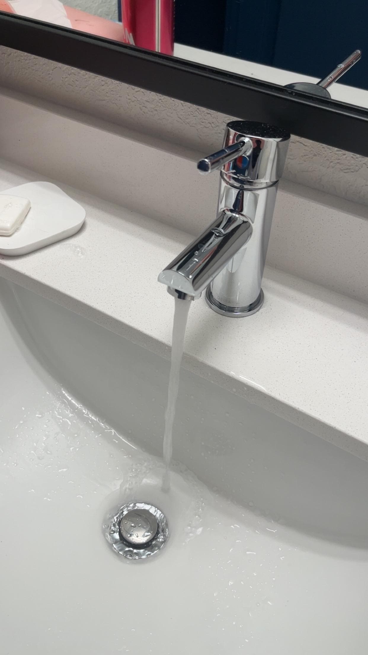 Some contractor really screwed up this sink, barely usable with the faucet placement.  