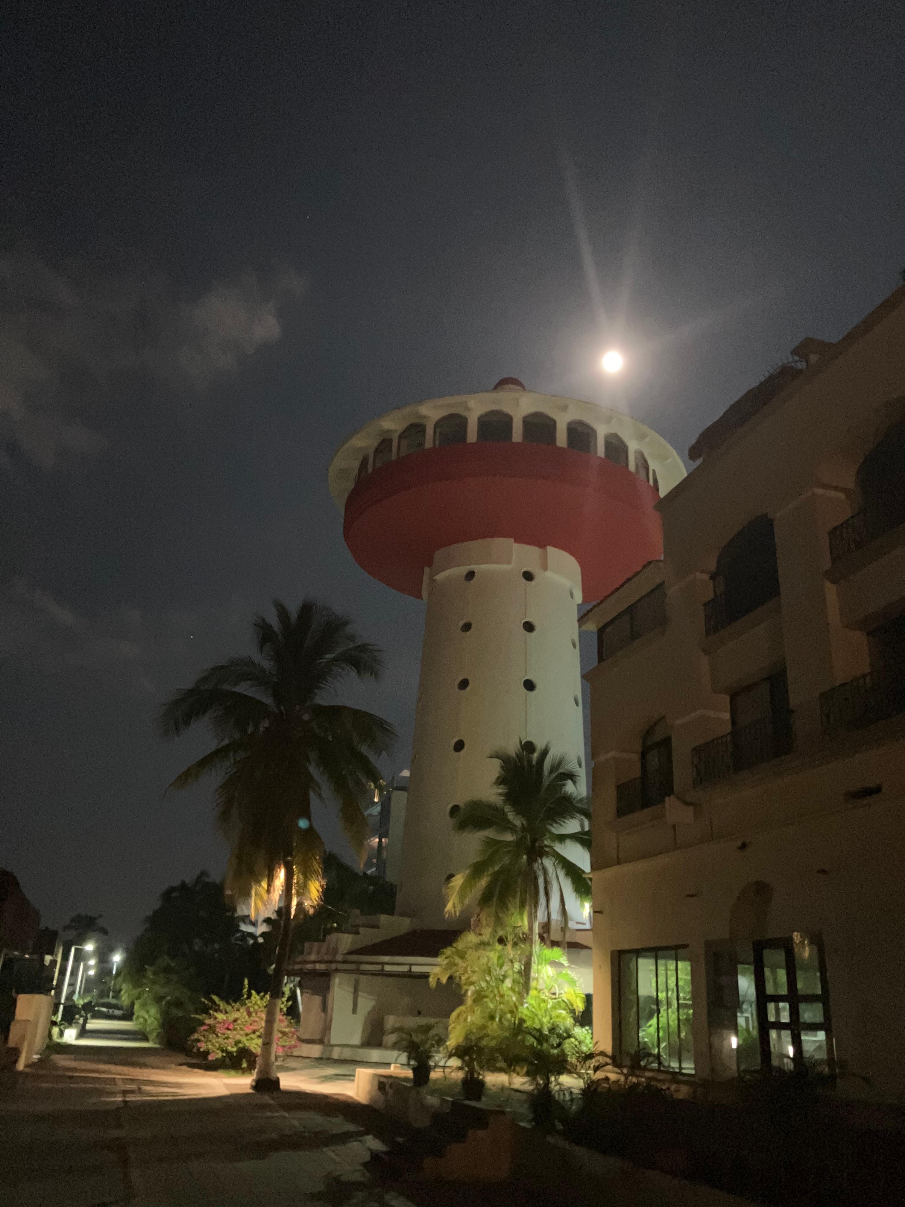 Tower by the Ixtapa Marina. Cool full moon shot.