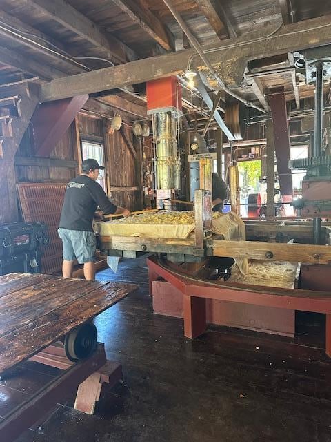 The cider mill is just a couple houses down the street.  We were able to catch them pressing apples.