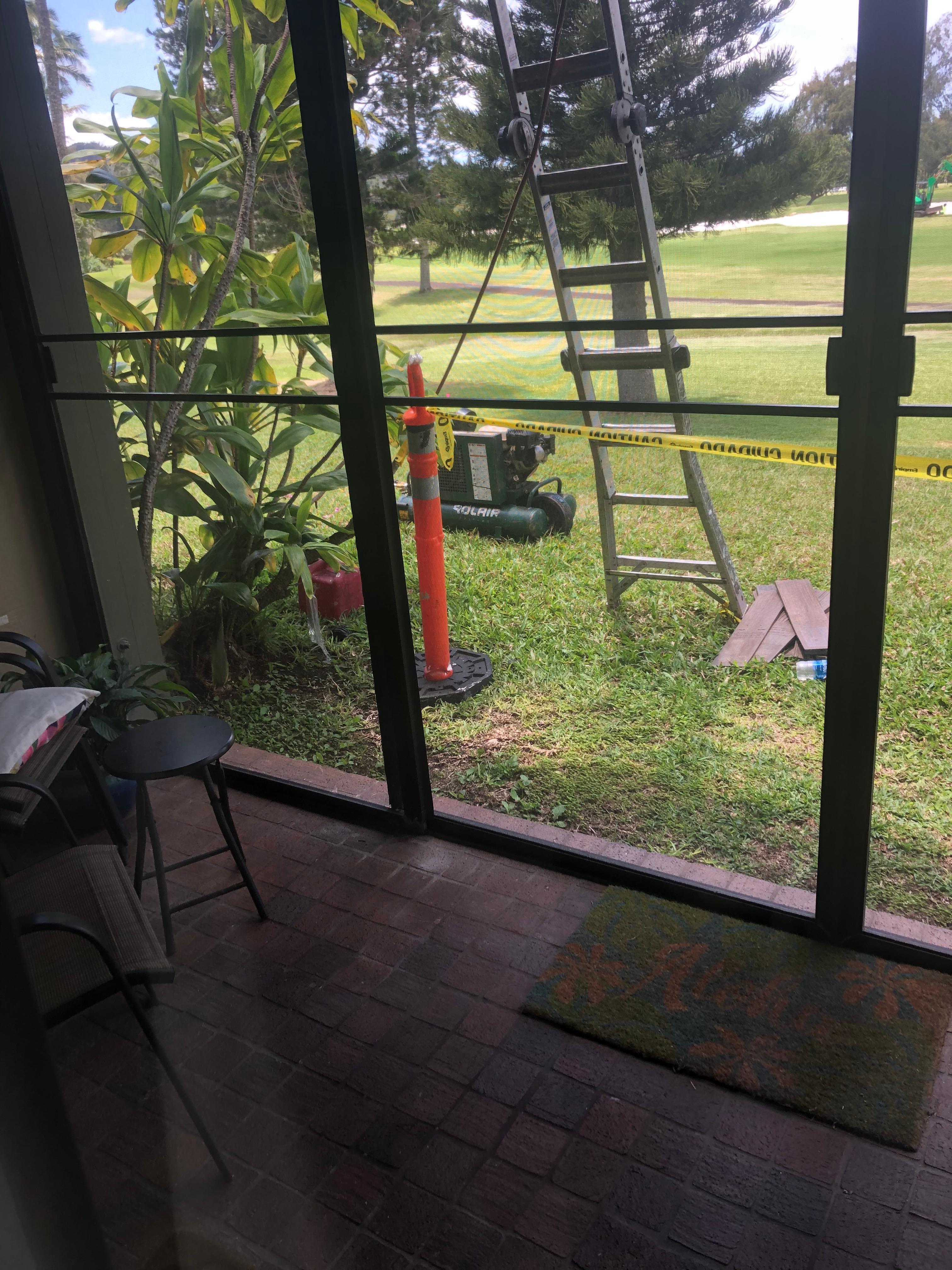 Workers right behind our unit with generators on