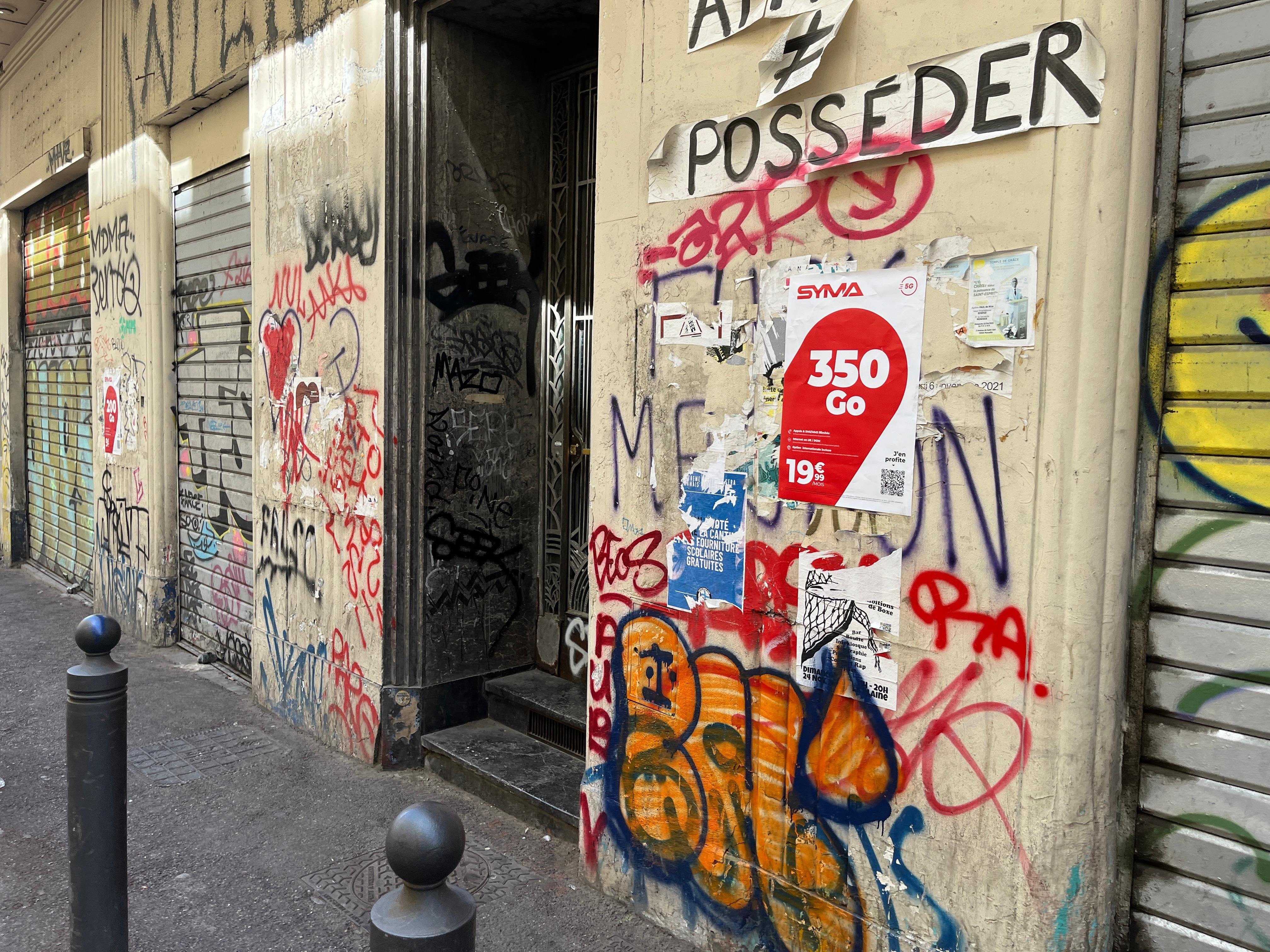 Graffiti all around main train station and in many parts of Marseille 