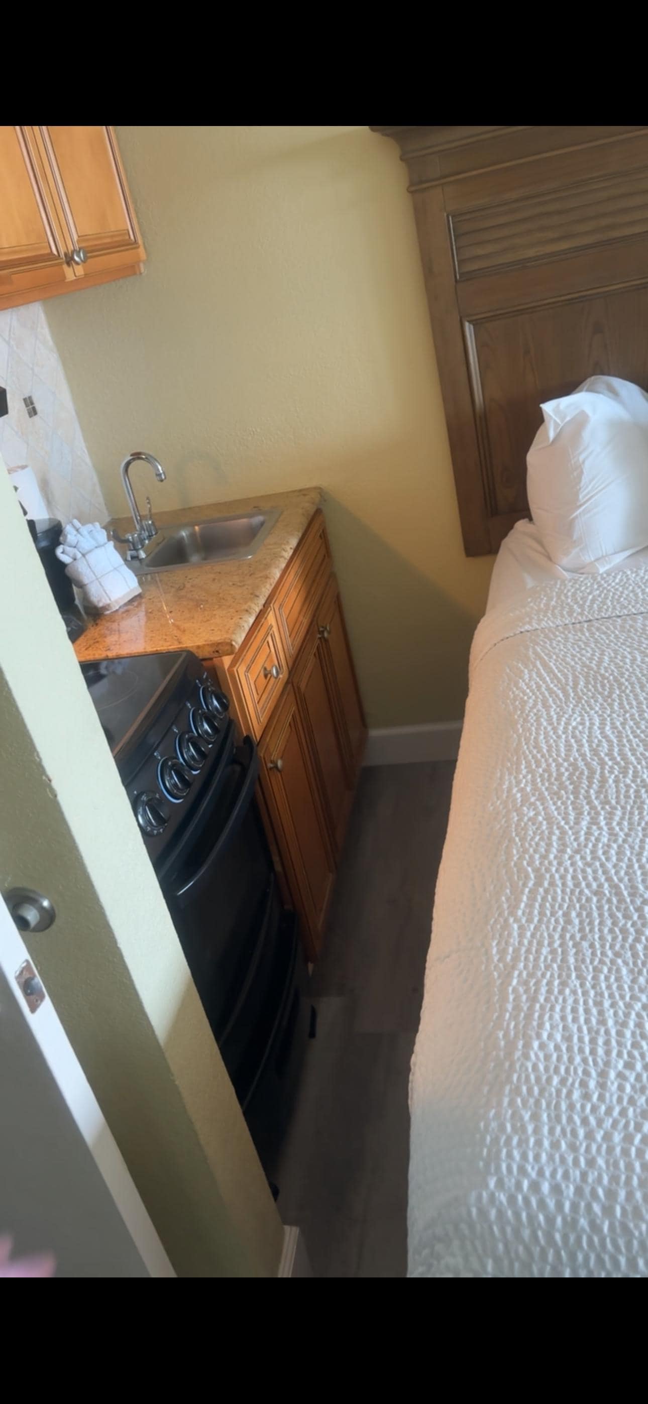 The bed was literally on the stove
