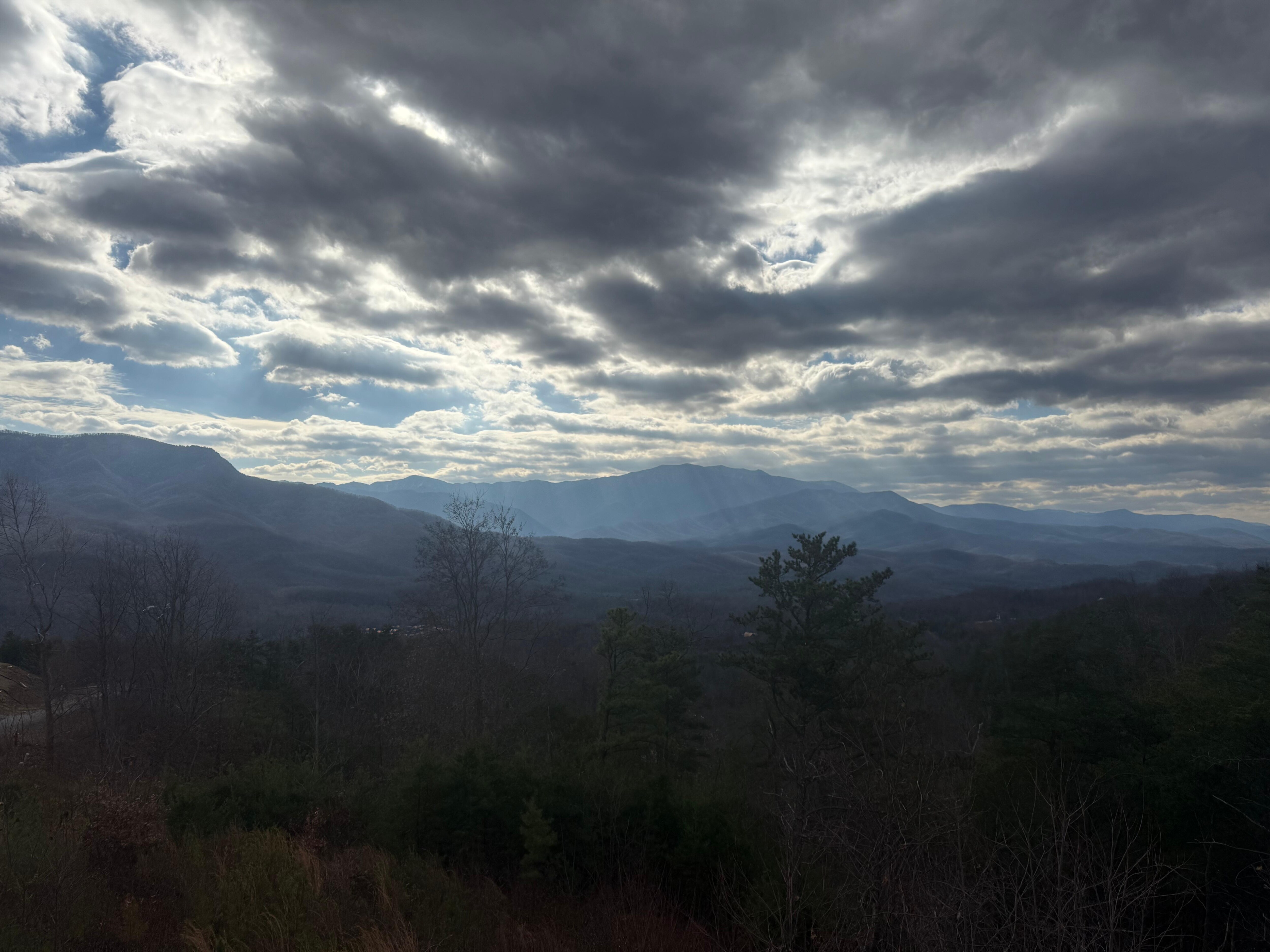View from the deck overlooking mountains 