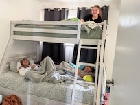 Main level bunk bed room. Full on bottom and twin on top. Has door into main bathroom. Small room, but girls loved it!