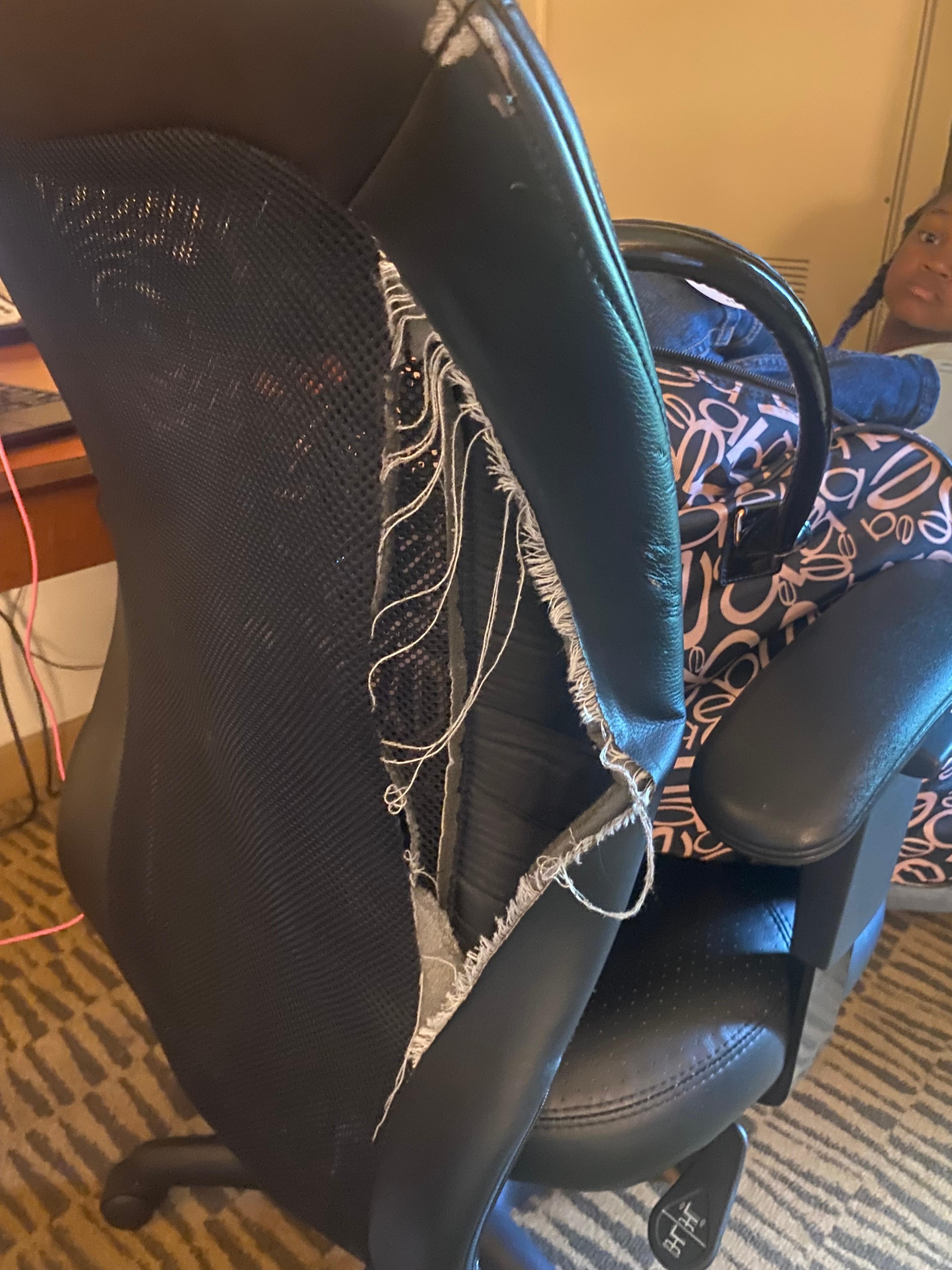 Chair in room was ripped.