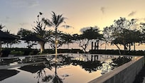 Hotel pool at sunrise