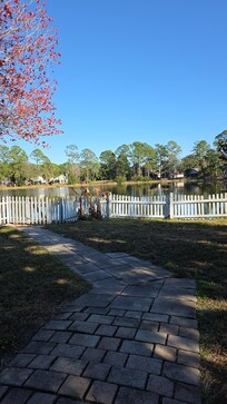 View of the yard and the lake.