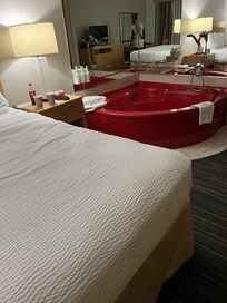 We got a kick out of very large king sized bed and a jacuzzi right in the room. 2 senior ladies got a lot of laughs from it.