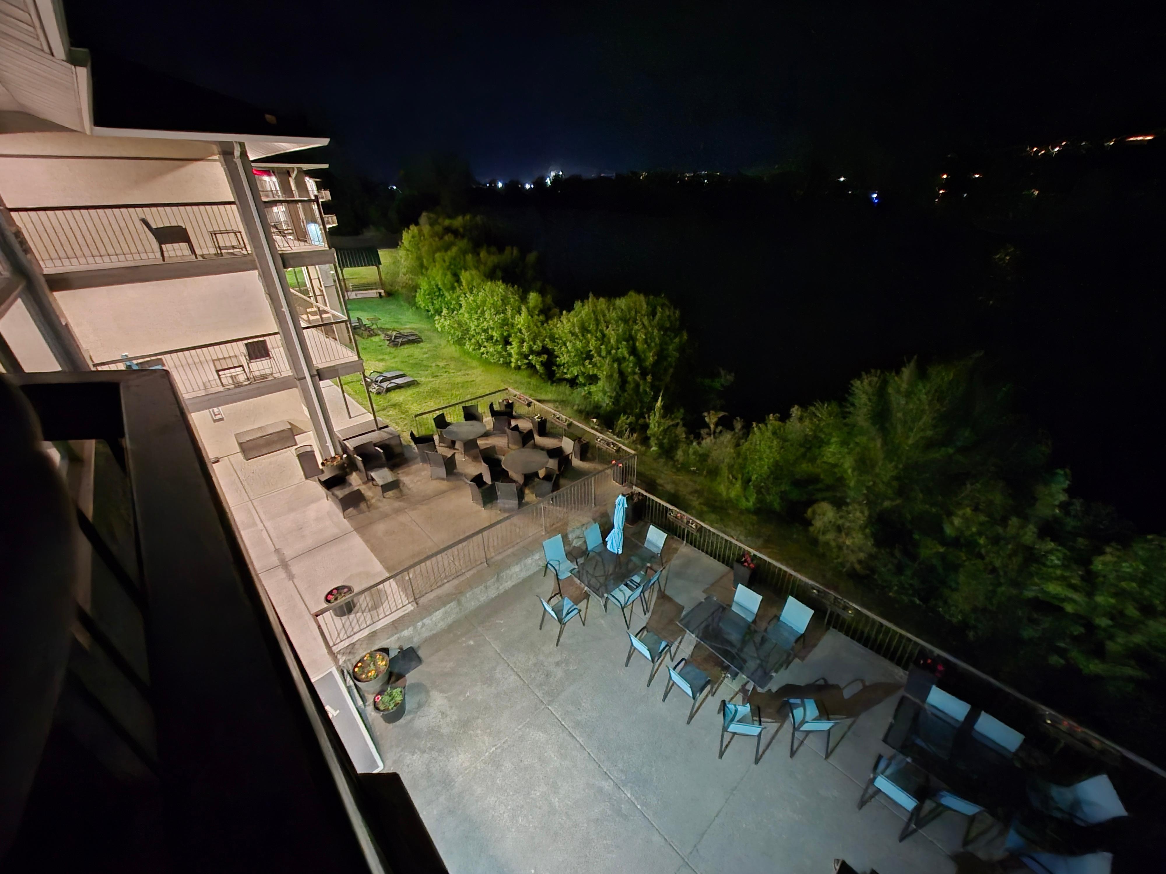 The view from our balcony of the patios below